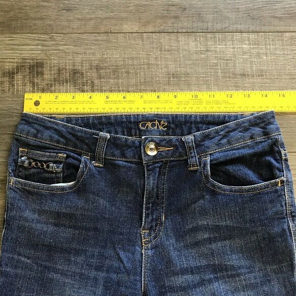 Cache Denim Womens Capri High Rise Rhinestone Denim Medium Wash Jeans 6 - Picture 8 of 12